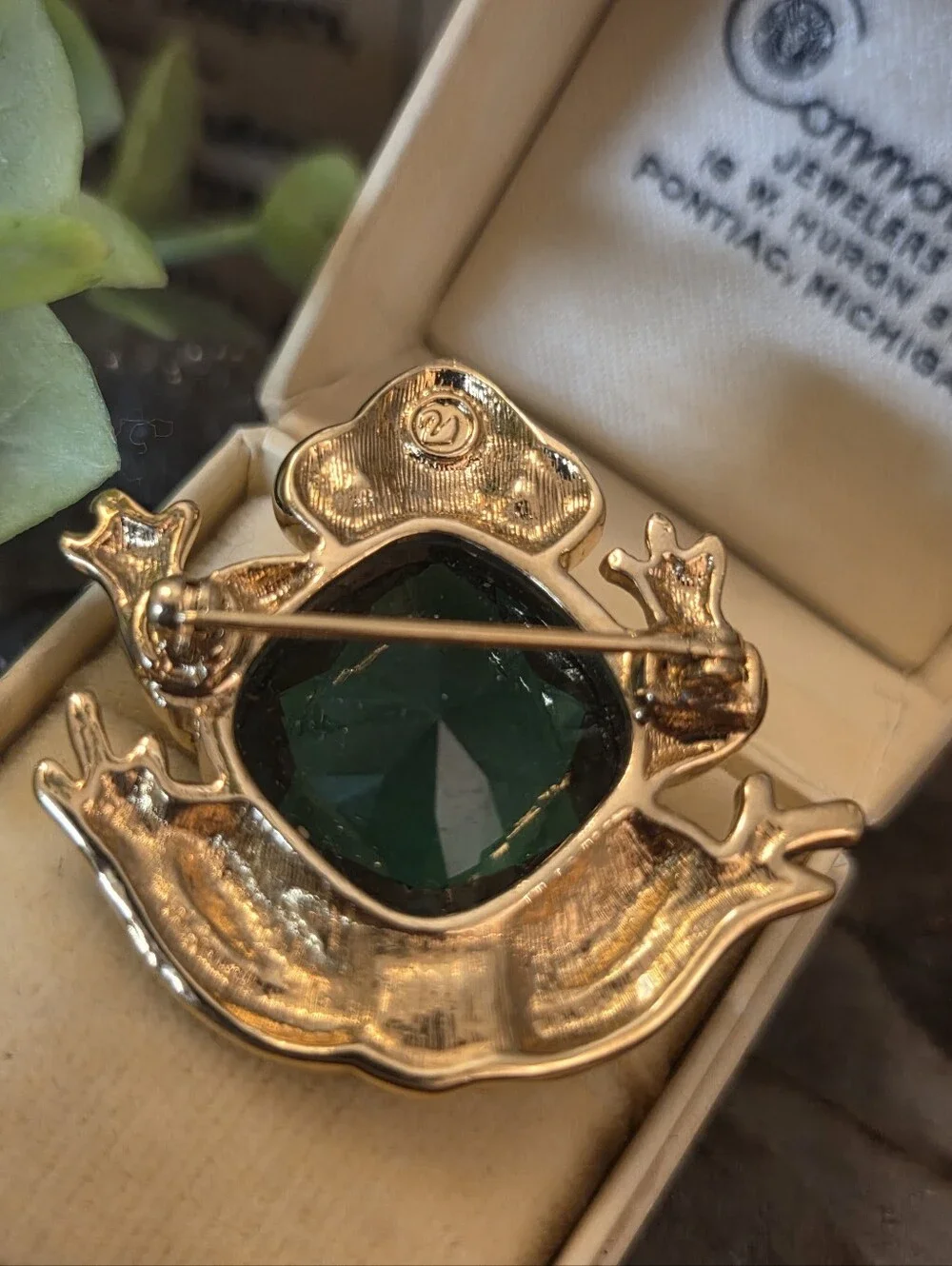 Vintage Swarovski Crystal Frog Brooch with Large Emerald Green Crystal Body